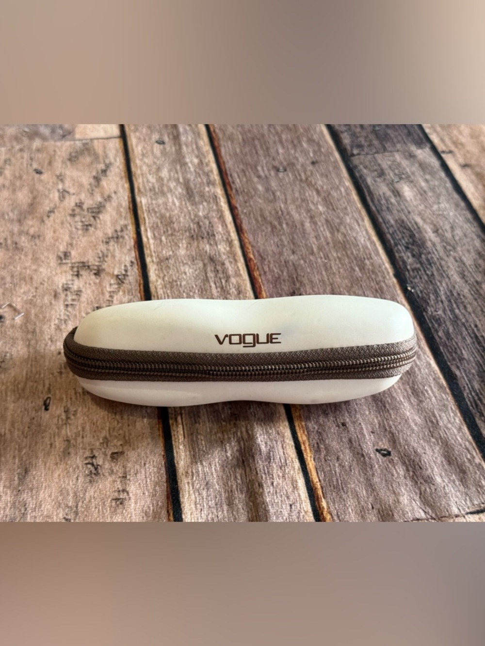 Vogue Cream Sunglasses Case with Brown Zipper